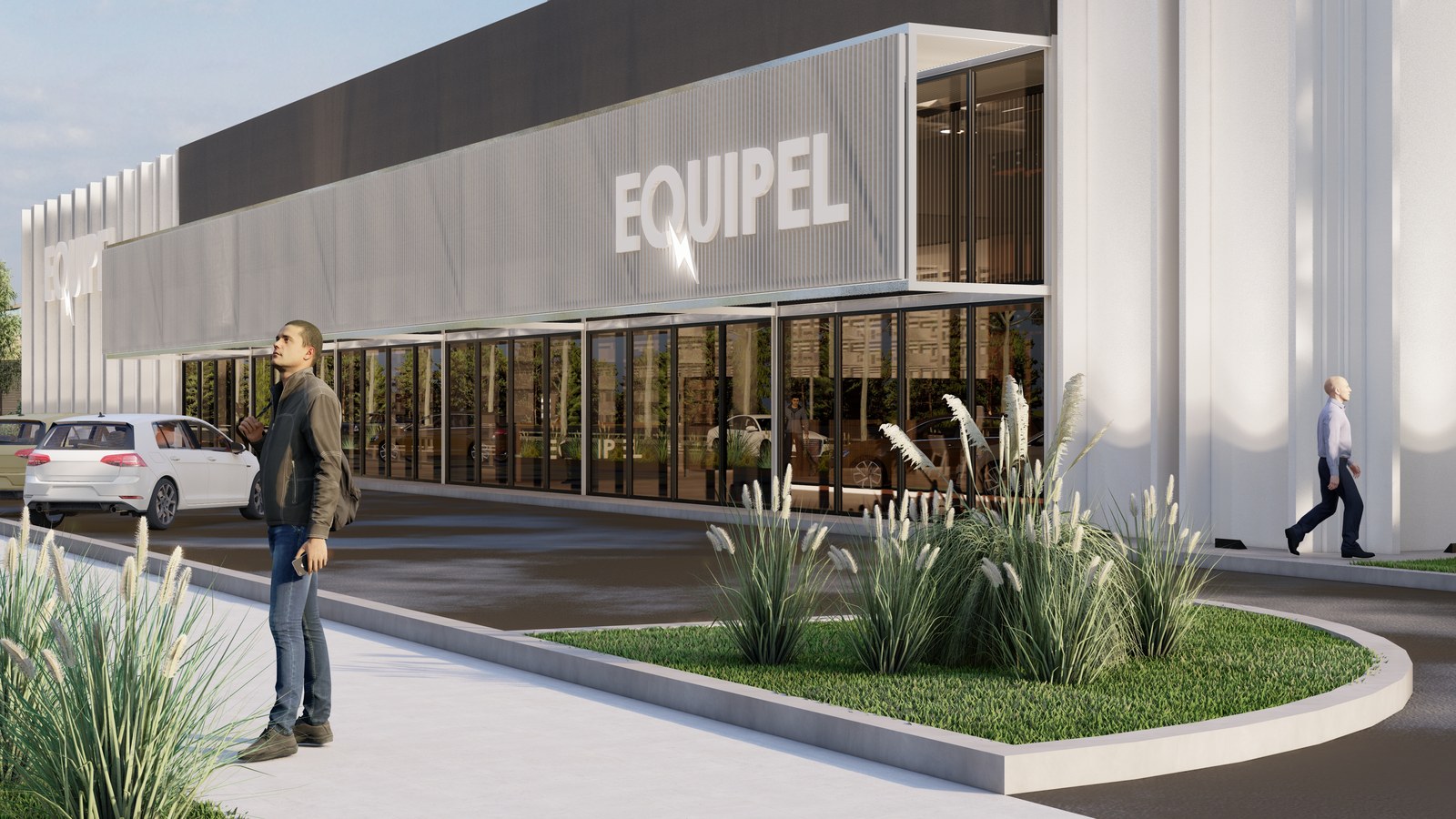 Recorrido peatonal junto al frente vidriado, render del proyecto