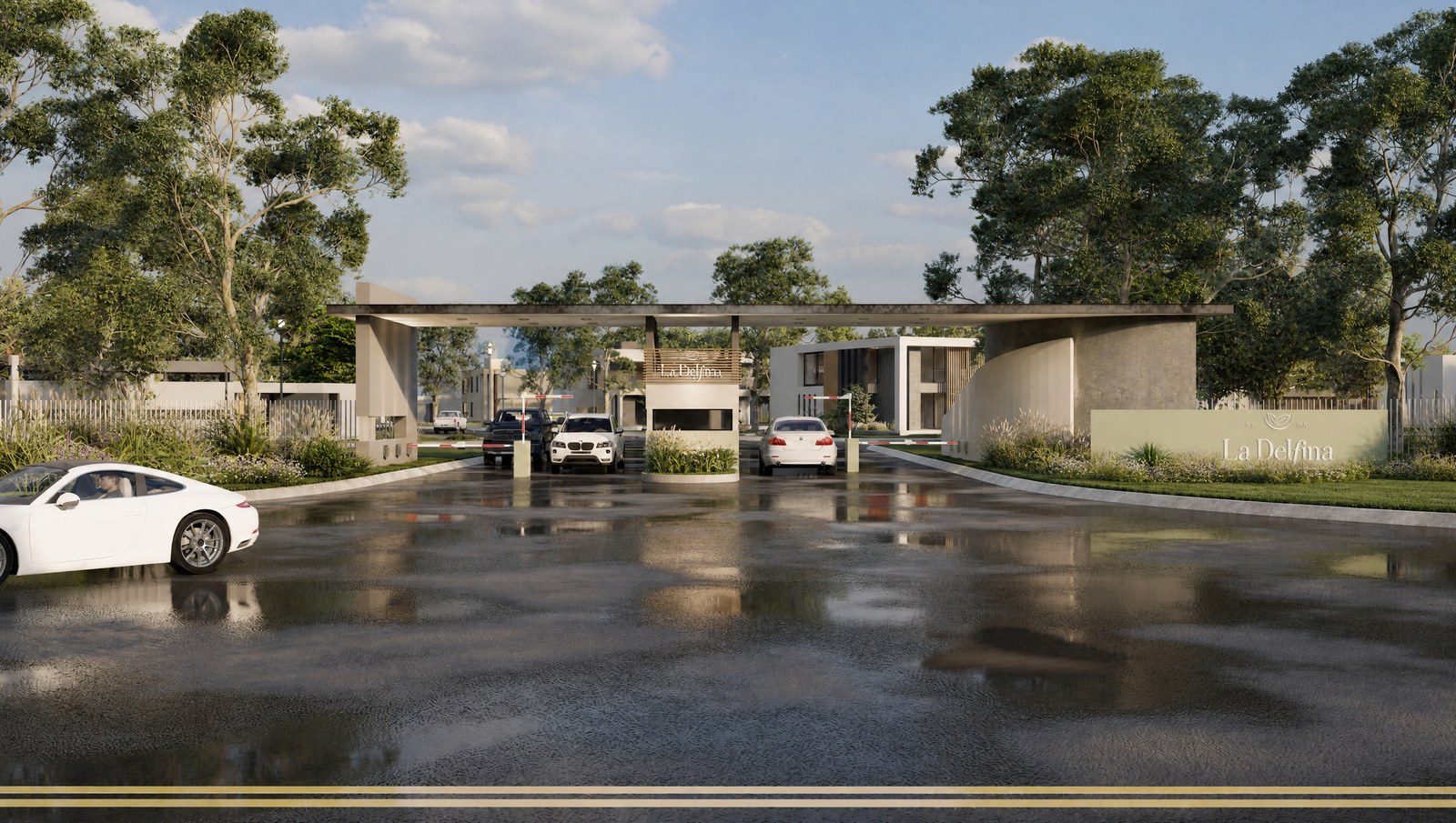 El acceso visto de frente desde la calle de llegada, render del proyecto
