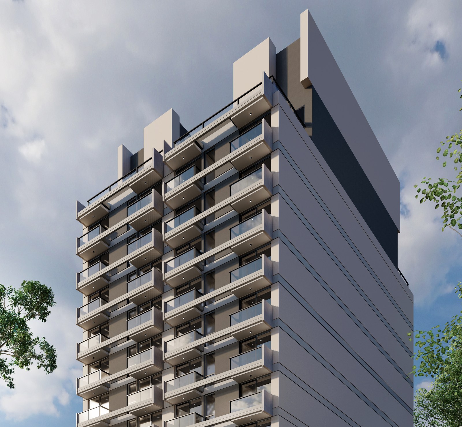Velvet 2: vista de los balcones y la medianera, render del proyecto